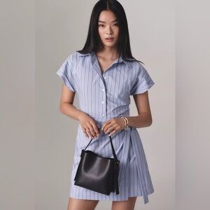 NWT! Anthropologie Blue Pattern Mave Button-Front Wrap Mini Shirt Dress🟡